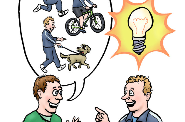 Tegning af to mænd der snakker om motion